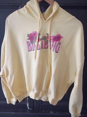 Billabong Pale Yellow Hoodie with Pink Floral Logo